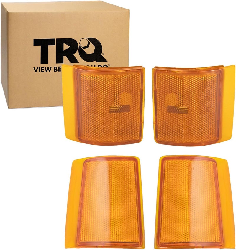TRQ 4 Piece Driver & Passenger Side Lower Marker Light Upper Reflector Assembly Set Compatible with 1994-1998 GMC C/K1500 C/K2500 C/K3500 Sierra 1500 2500 Yukon With Quad Beam Headlights GM2551148 - Image 1